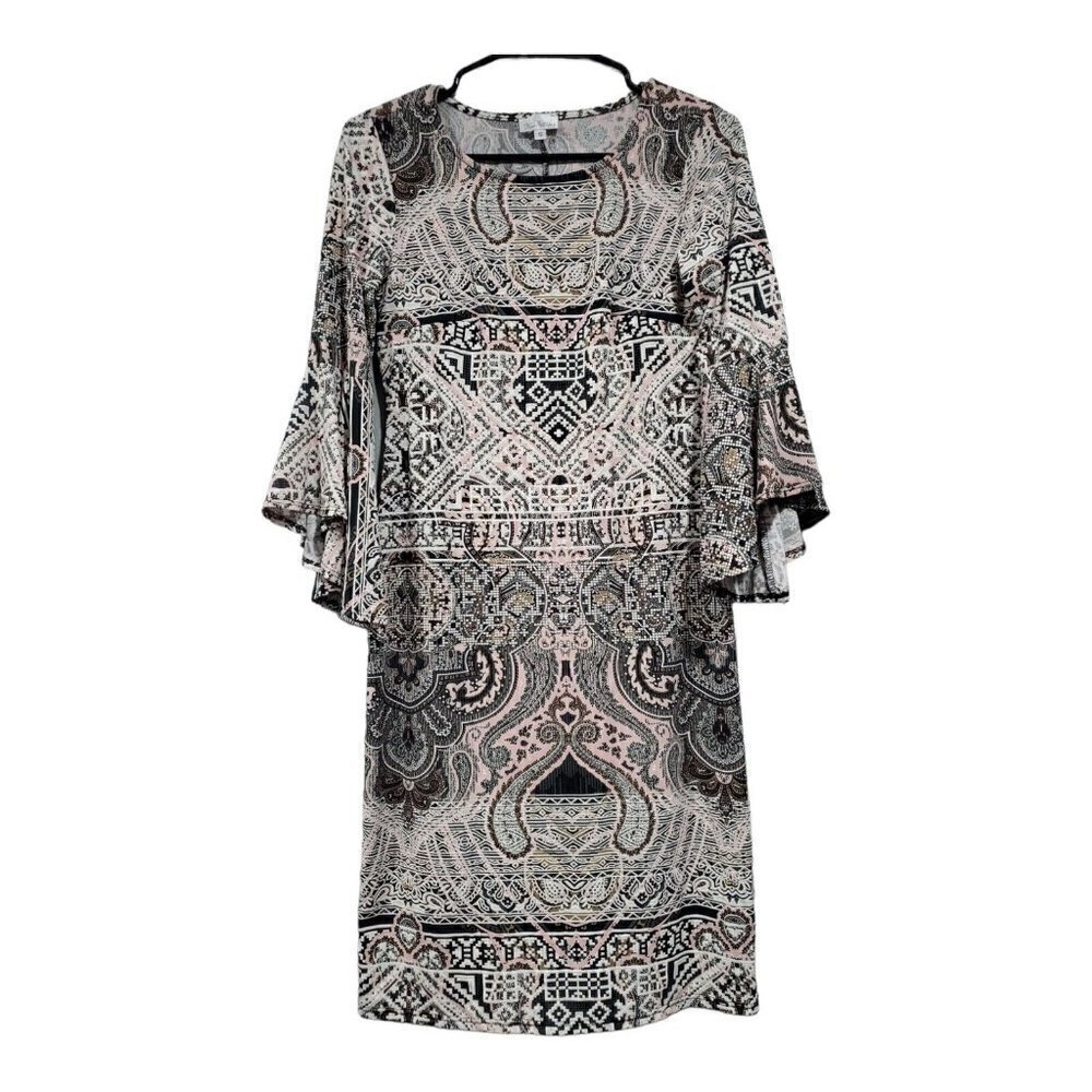 Olivia Mathews Women's Dress Size S Stretch Baroque Flared Sleeve Sheath